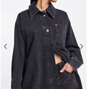 Topshop super oversized denim shirt in washed black